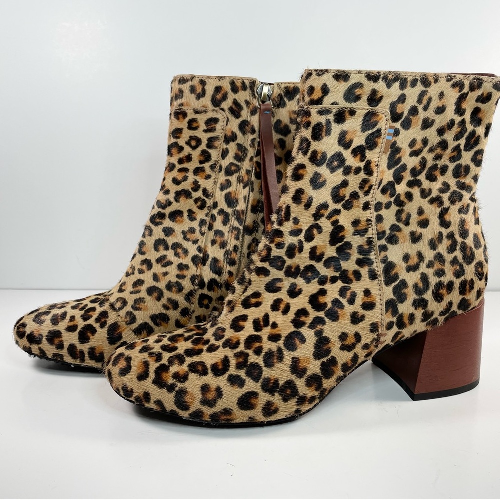 TOMS Emmy Womens 7 Ankle Boot Tan Leopard‎ Print Calf Hair Block Heeled Bootie